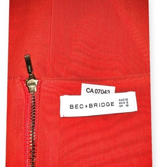 Designer Bec & Bridge NWOT Mesh ruched asymmetrical red Gold tulle midi skirt 6 - Picture 7 of 7